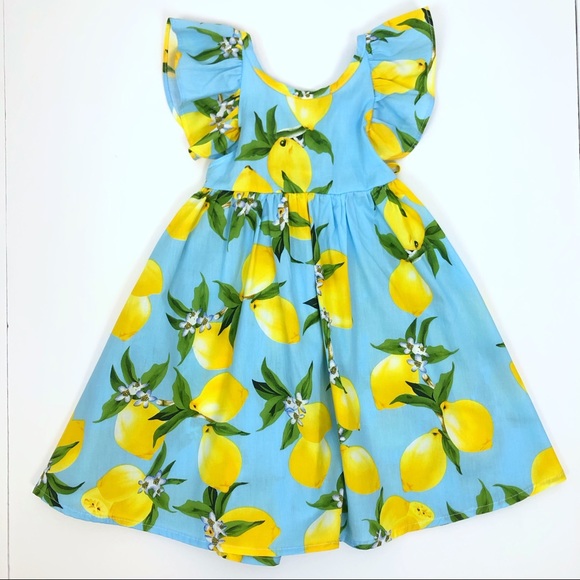 Lemon Print Ruffle Flutter Sleeve Casual Dress - Picture 2 of 5